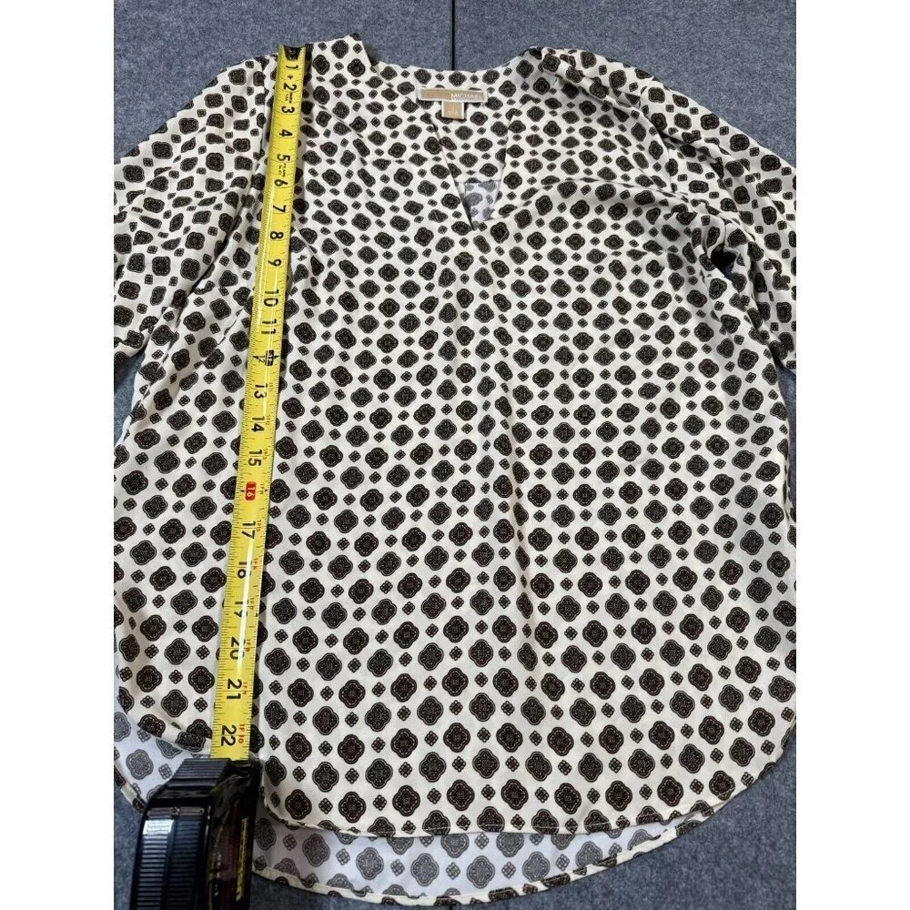 Michael Kors Blouse Top Women's Small Multicolor Geometric Split Neck Pullover
